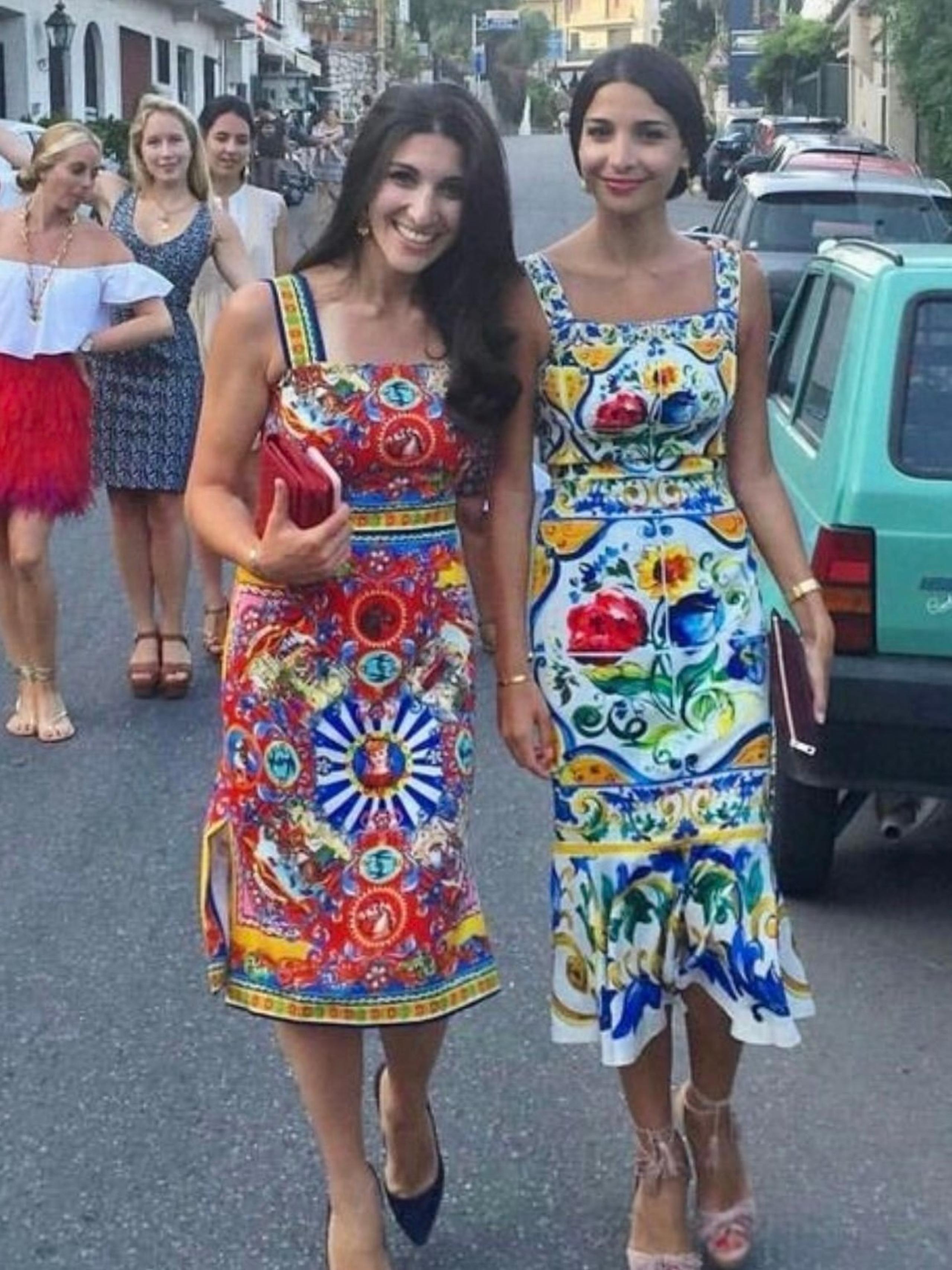 NWOT $1,950 Dolce & Gabbana Carretto Teatro dei Pupi Silk Midi Slit Dress IT38