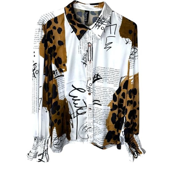 Berek Abstract Print Button Down Art to Wear Blouse Women's Size Large