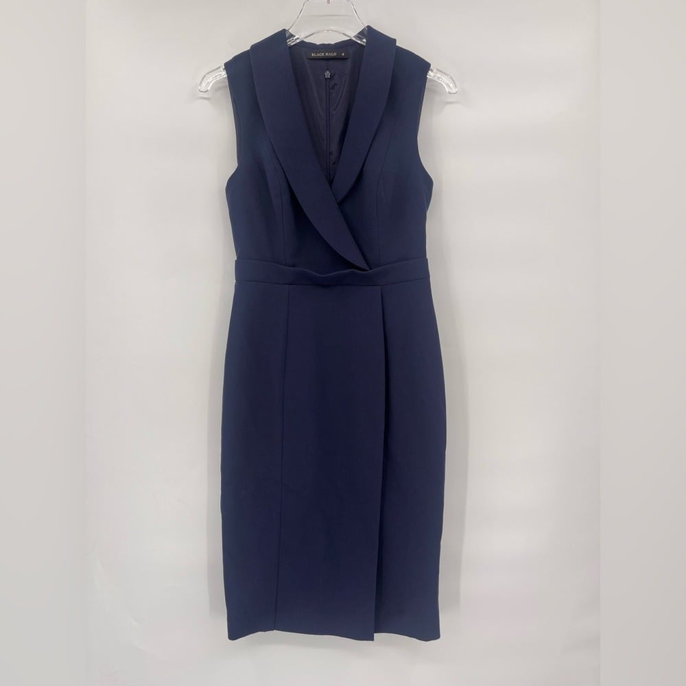 Black Halo navy blue knee length dress sleeveless size 4