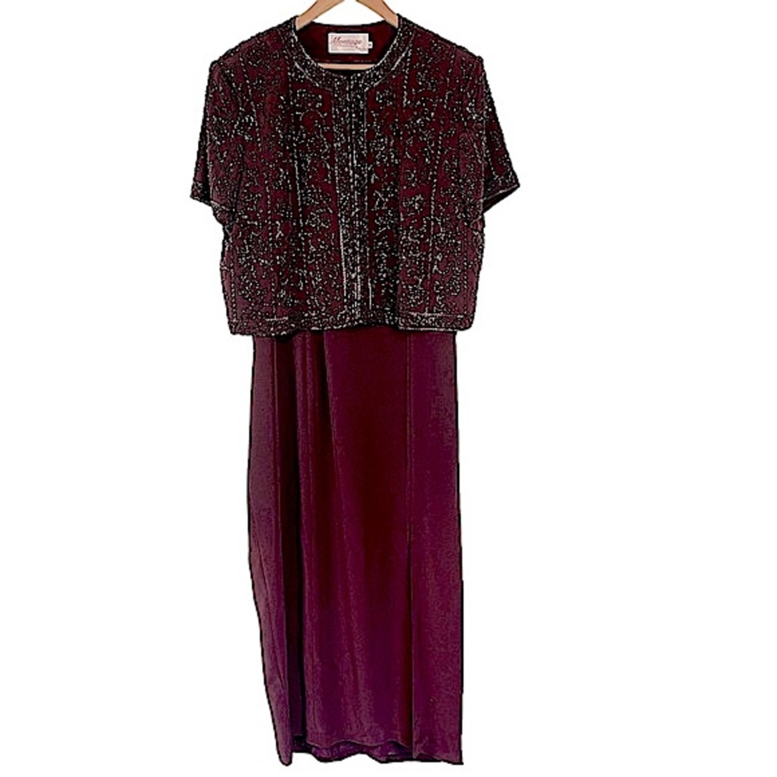 Montage Elegant Gown Beaded Jacket Plum Maxi Dress Plus Size 18
