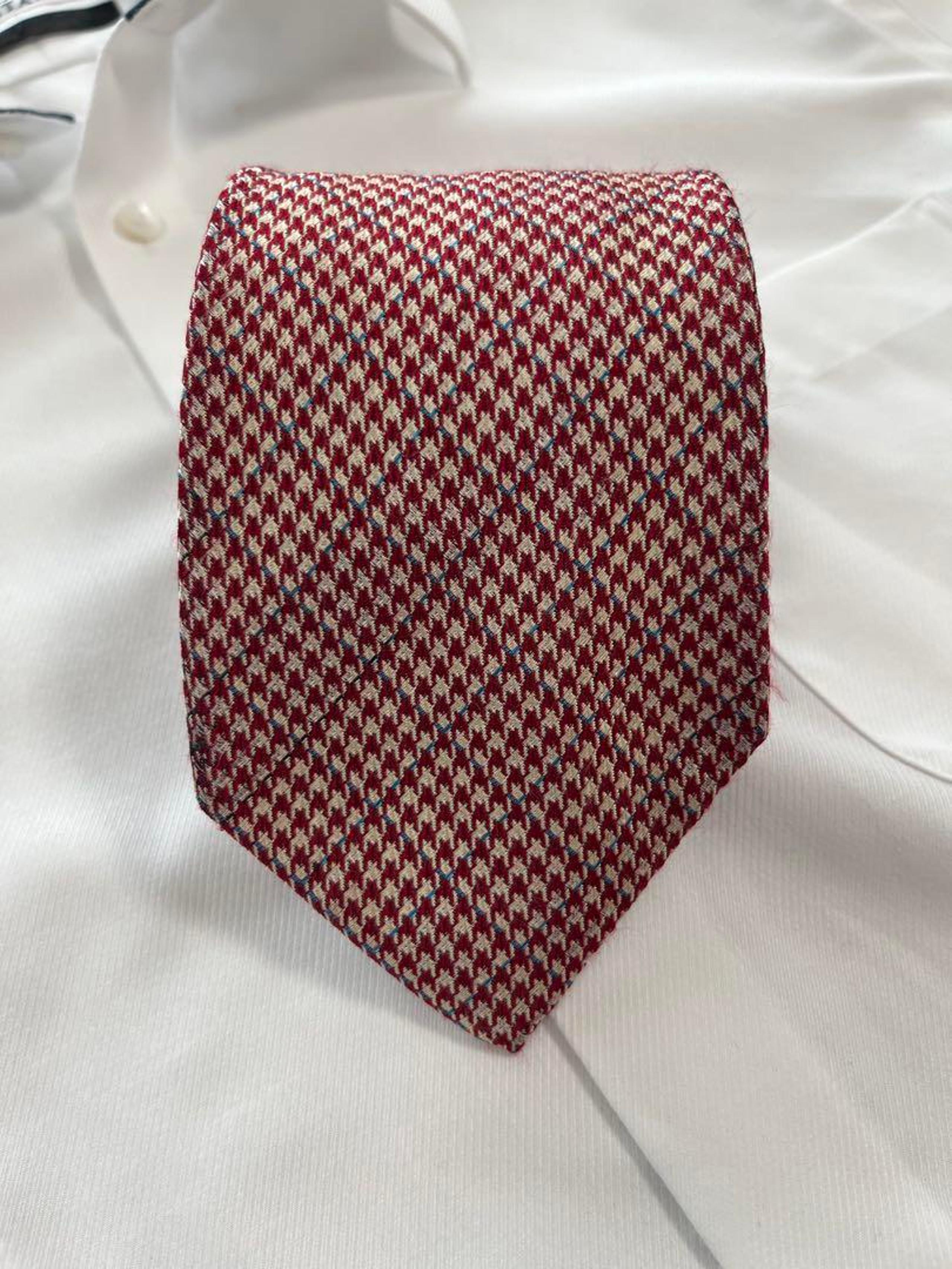 CHANEL red and white checked tie