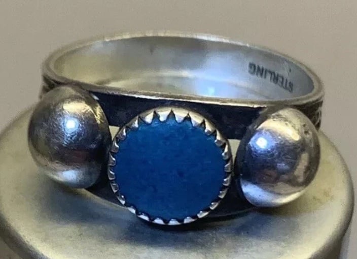 Navajo Turquoise Ring w/Sterling Snake Eyes