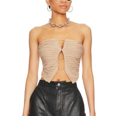 Superdown Avian Strapless Tube Top Taupe XS Rhinestone Nude Revolve 68 NEW