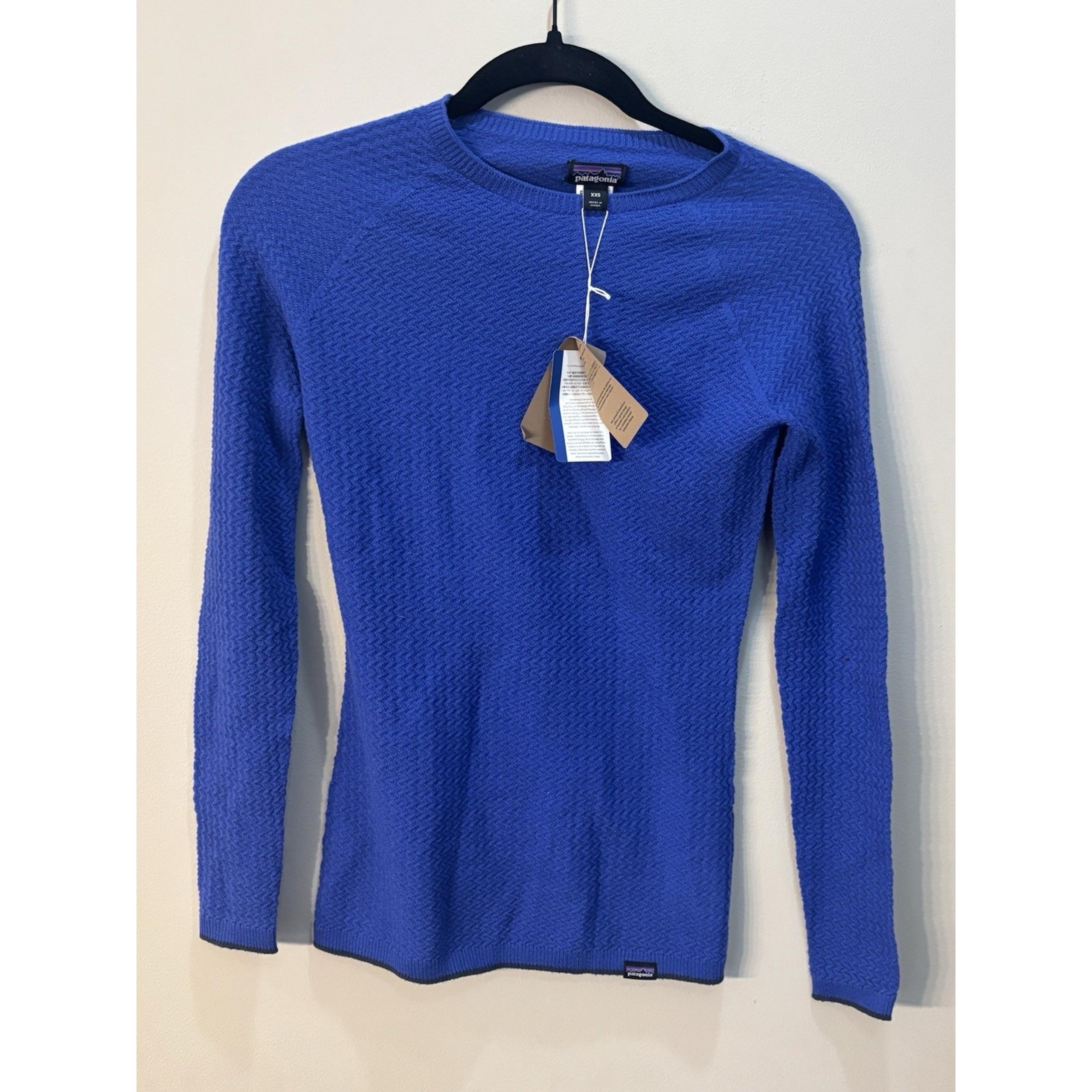 NWT Patagonia Women's Cap Air Crew Wool Float Blue Sweater Size XXS MSRP $129