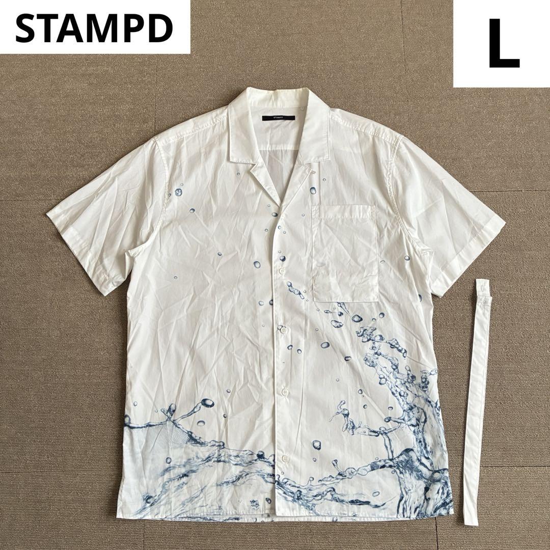 STAMPD printed open collar shirt, size L, white. Retail price: ¥36,000