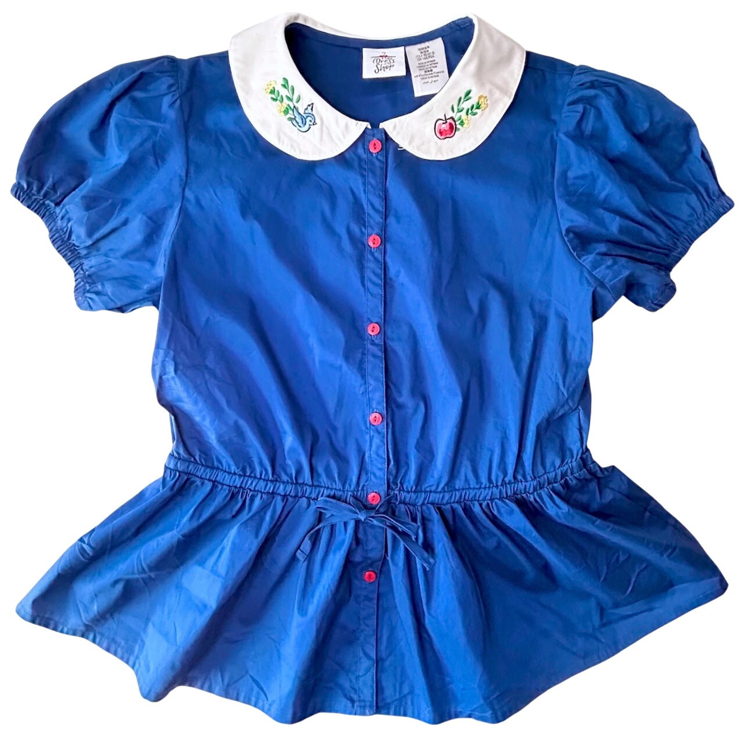 Disney Dress Shop Snow White Women's Peplum Button Blouse Navy Blue Medium