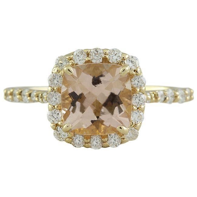 2.50Ct Natural Cushion Morganite & Diamond Bezel Solitaire Ring 14k Yellow Gold