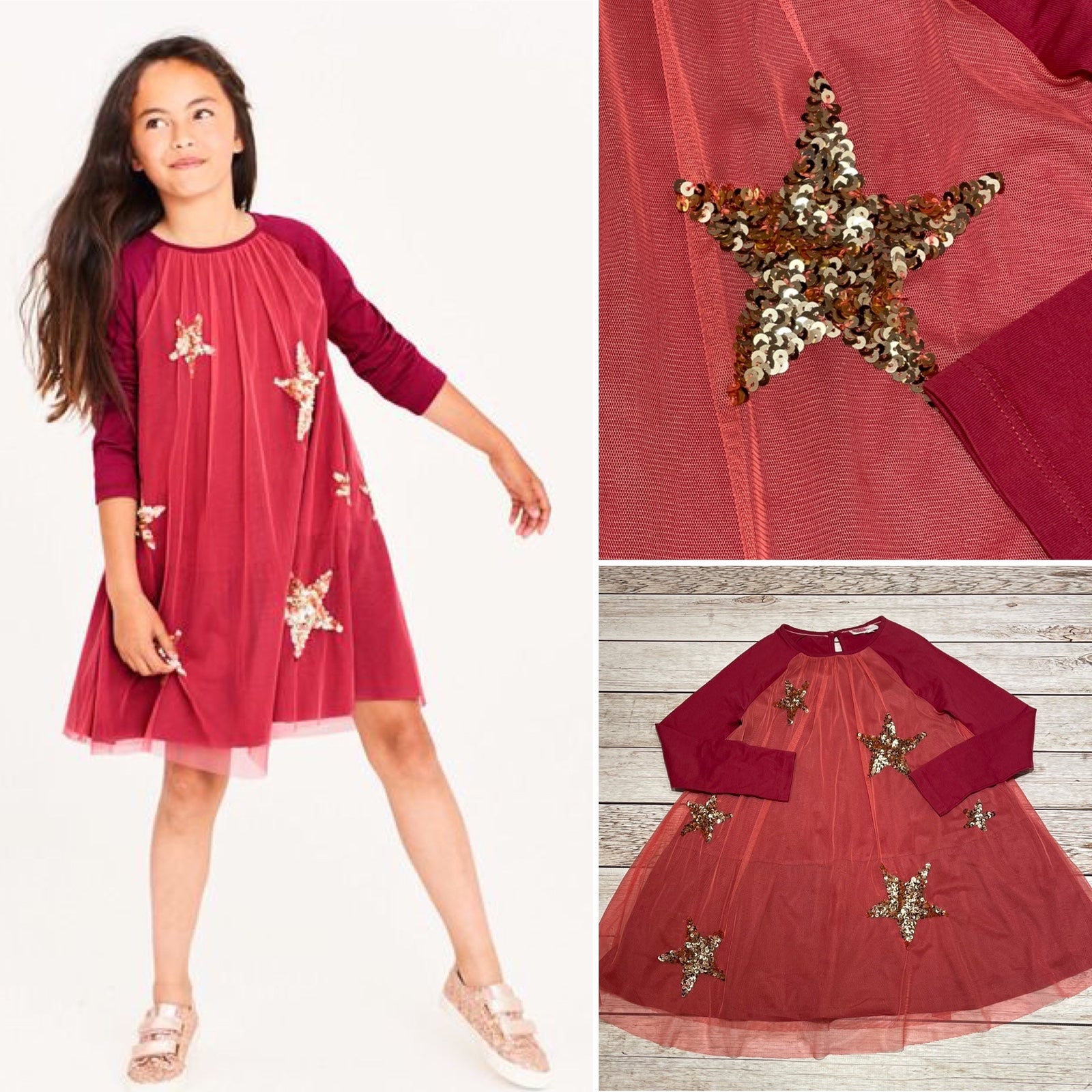 Mini Boden Star Sparkle Overlay Dress 7/8