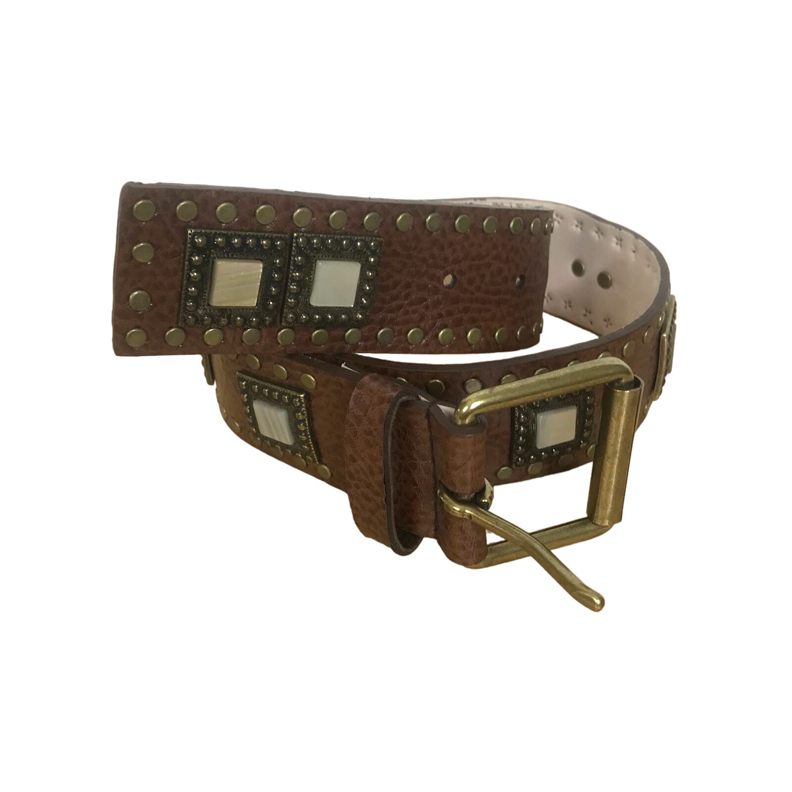 Unknown Leather Belt SZ S Studded with Metal and Stone Detailing
