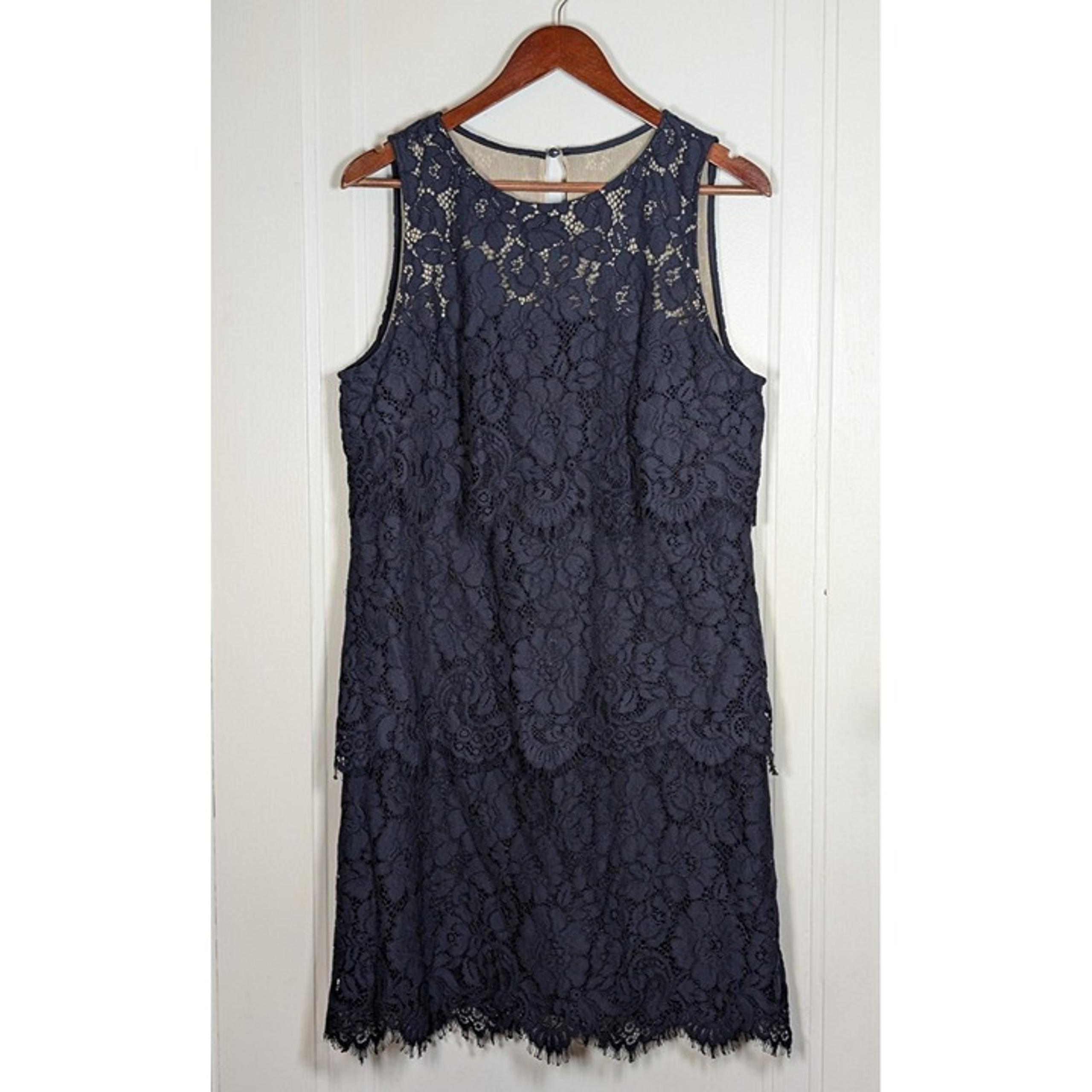 Lauren Ralph Lauren Lace Tiered Navy Blue Dress Womens Size 16 Sleeveless Sheath