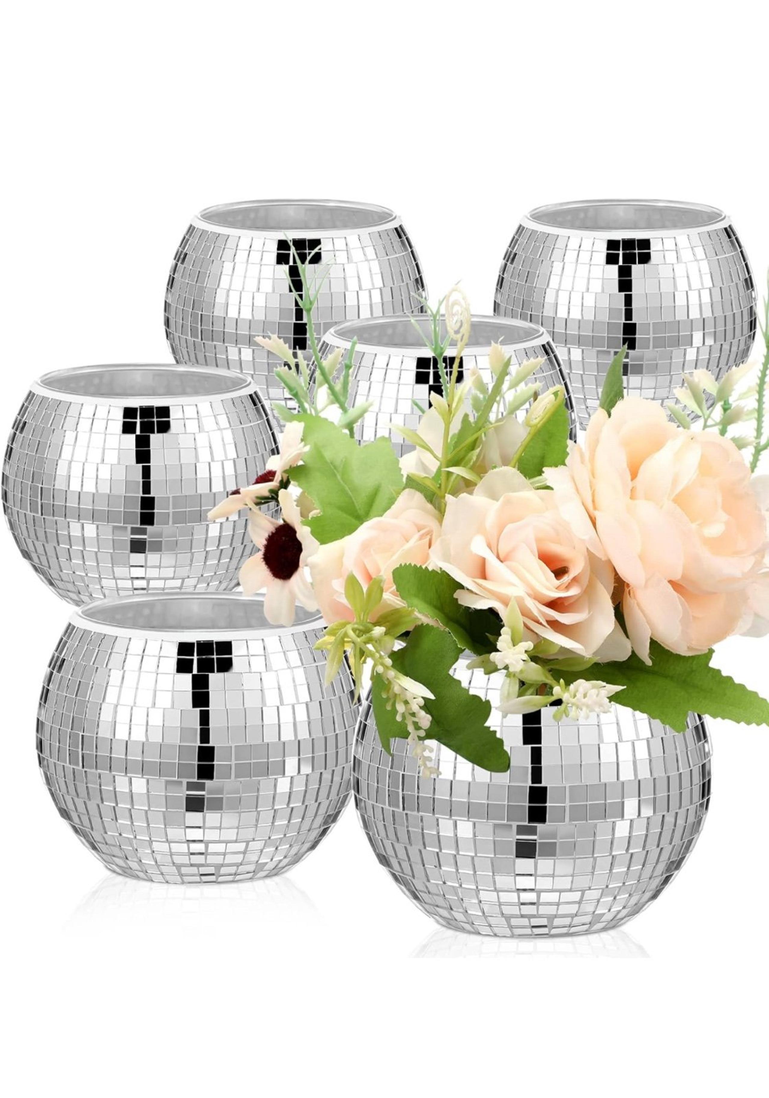 6 Pieces Disco Ball Flower Vase Mirror Disco Ball Glass Vase Disco Ball Planter