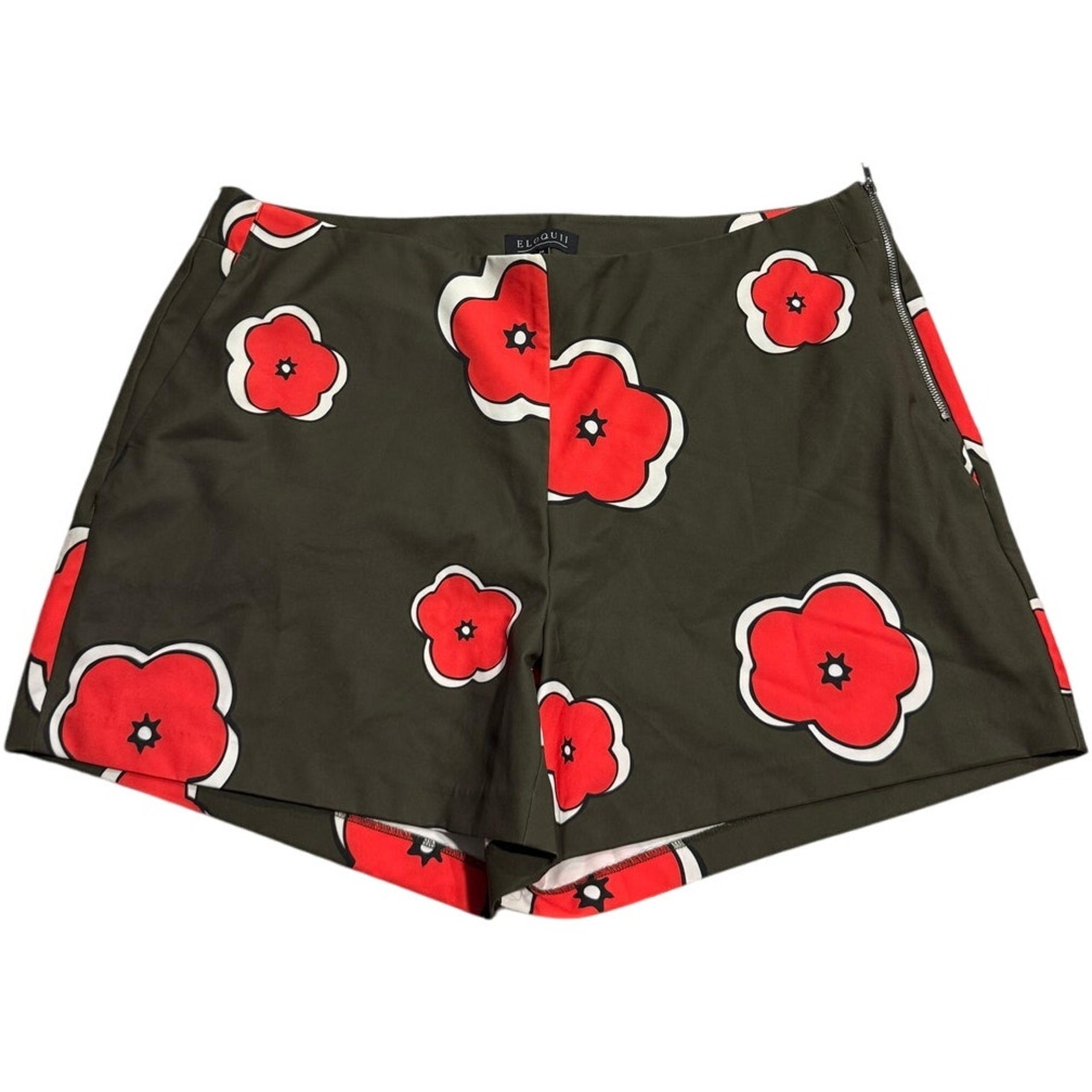 Eloquii Shorts Side Zip Stretch Floral 5.5" Womens Plus Size 20 Green Orange