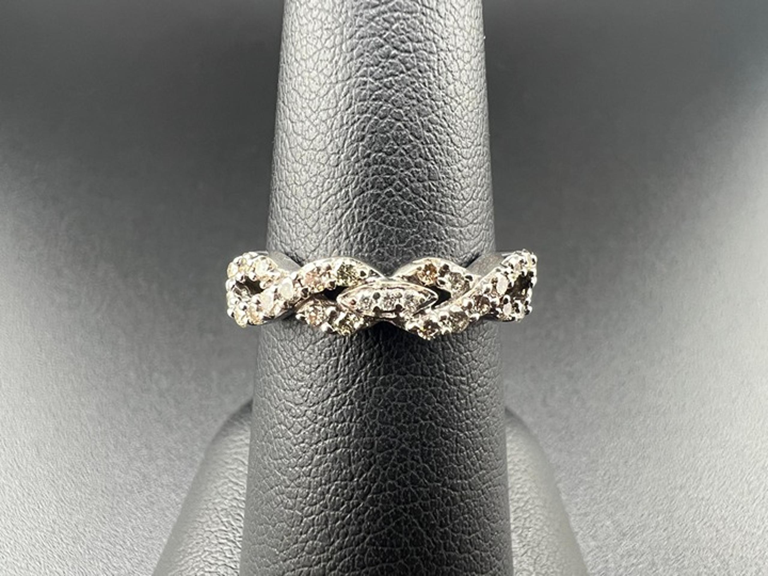 LE VIAN 14K WG WHITE GOLD CHOCOLATE WHITE ROUND DIAMOND BAND RING SZ 6.75