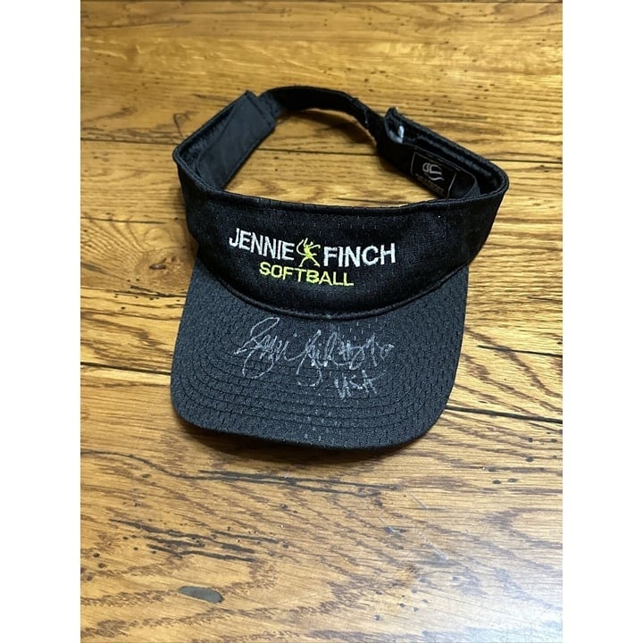 Autographed/Signed JENNIE FINCH Visor Hat. Black.