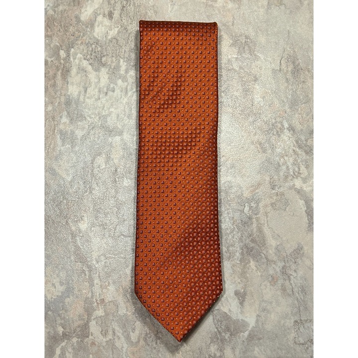 Brioni Italy Men's Geometric Print Silk Necktie in Deep Orange