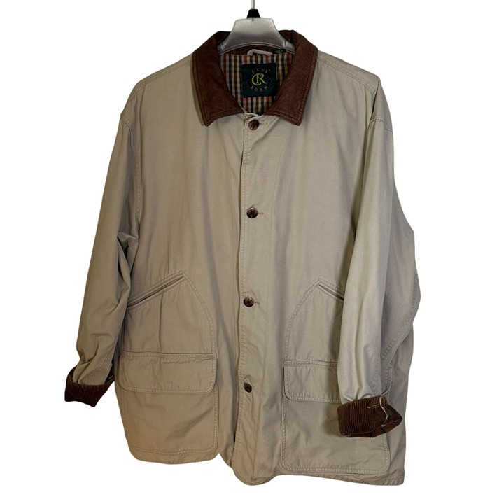 Club Room Jacket Men's XXL Tan Beige Leather Collar Chore Field Barn Coat Flanne