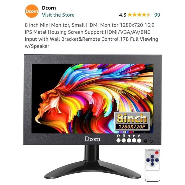 DCORN - NWT - 8” HD82 Color Monitor- Metal Frame/1280 x 720/Not Removed From Box