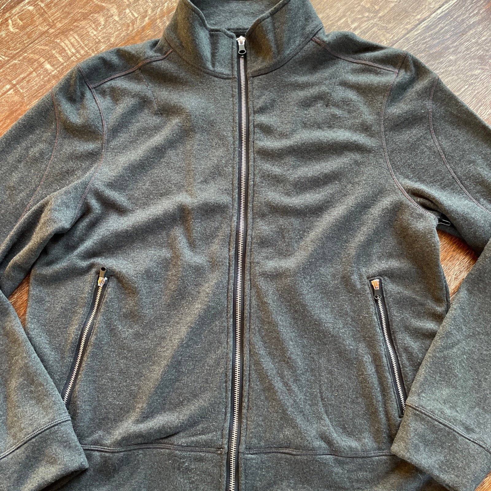 Buki mens breckenridge full zip sweatshirt gray red stitching large