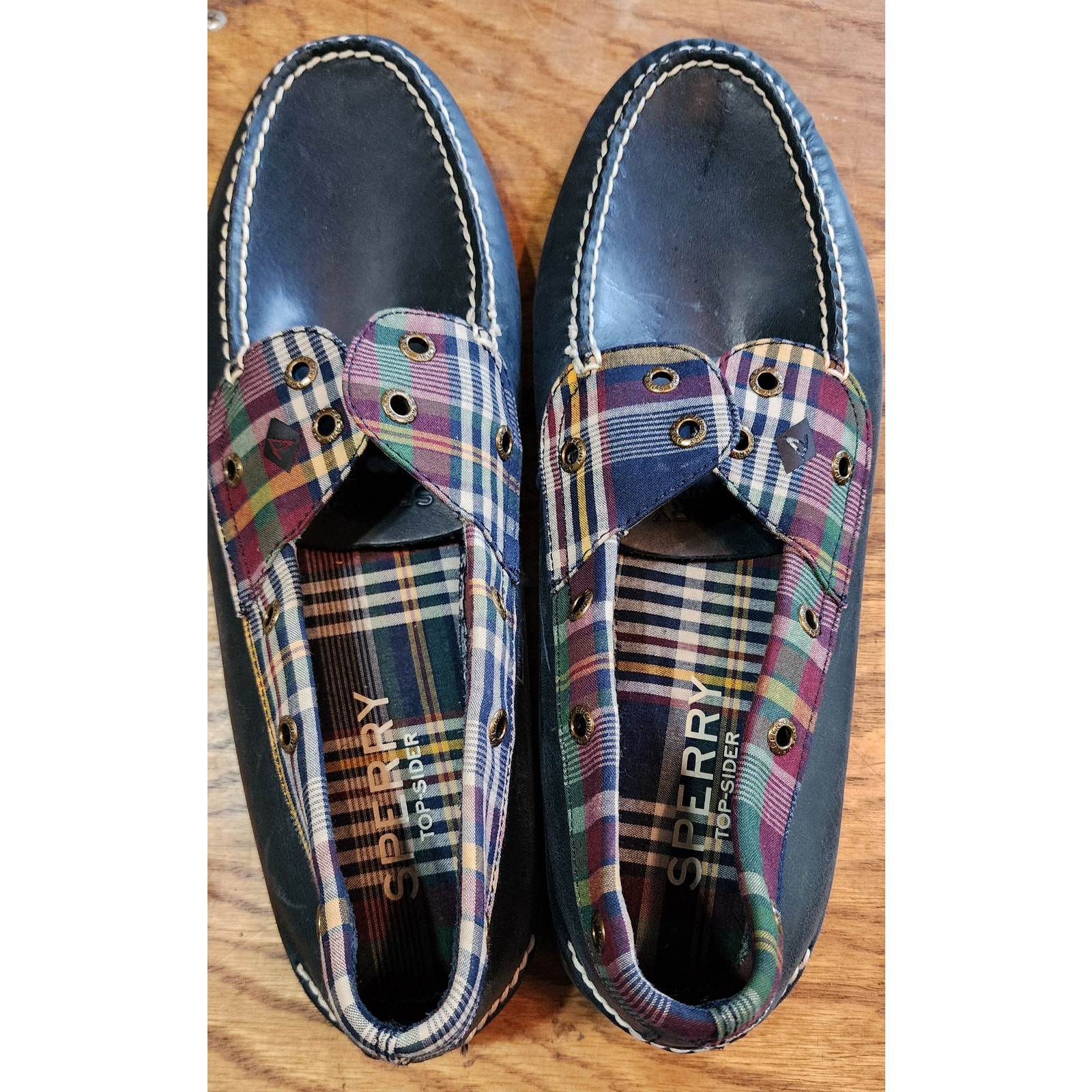 Men's Navy Plaid Sperry Top-Sider Leeward Boat Shoe