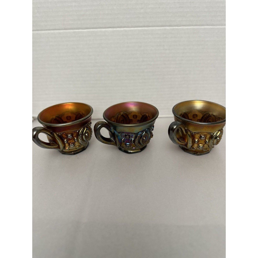 antique northwood Memphis carnival glass Lot Of 3 Punch Cups