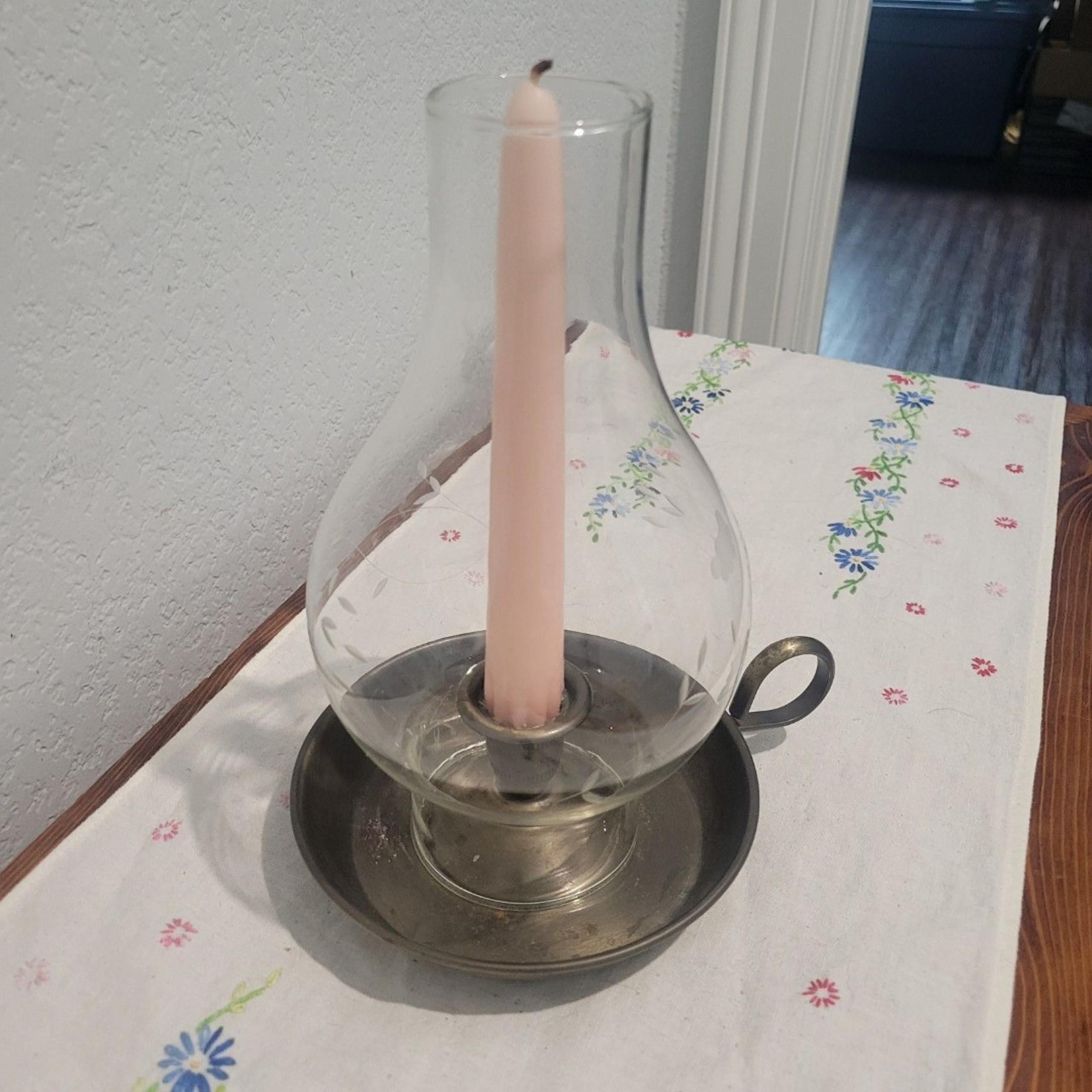 Vintg Princess House Heritage #322 Chamberstick Candle Holder Glass Etched Globe