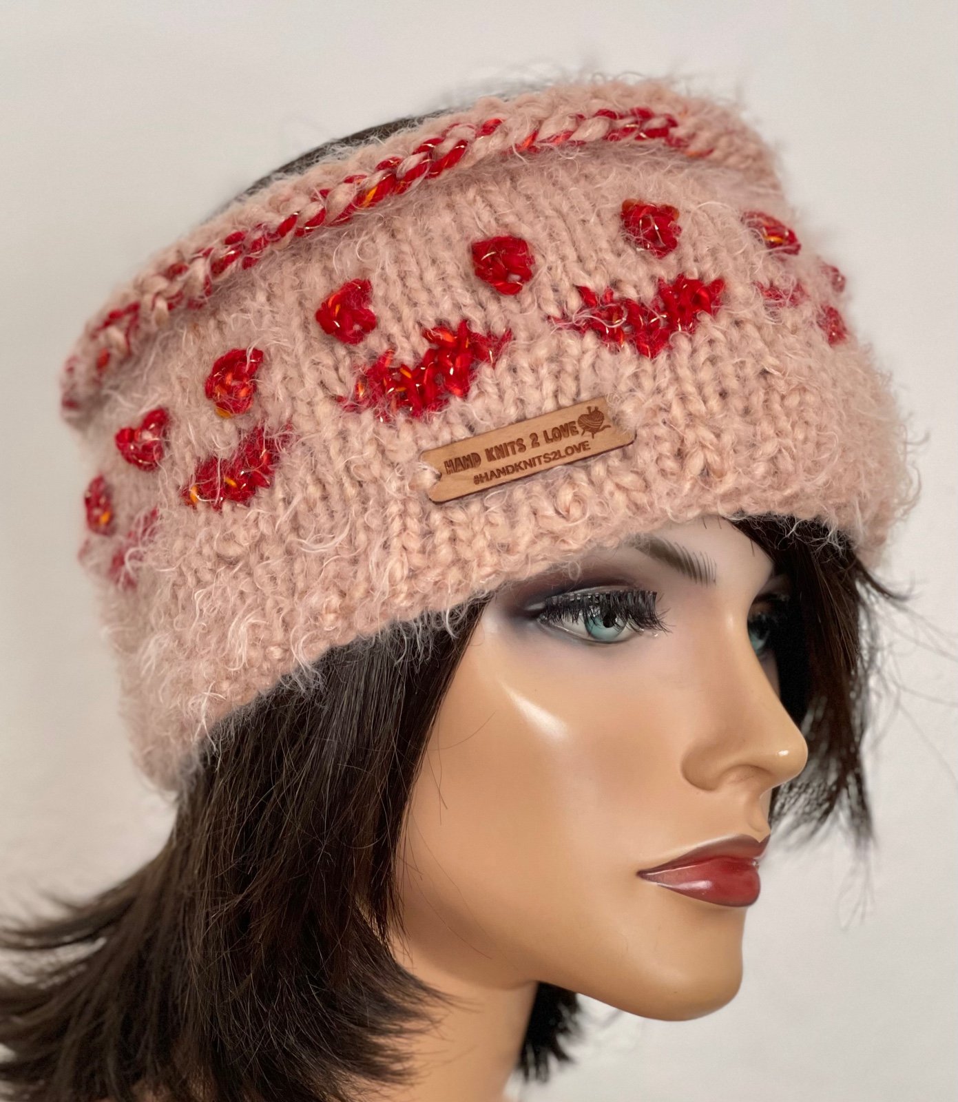 Hand Knits 2 Love Bandana Headband Fair-isle Hearts Bubbles Designer