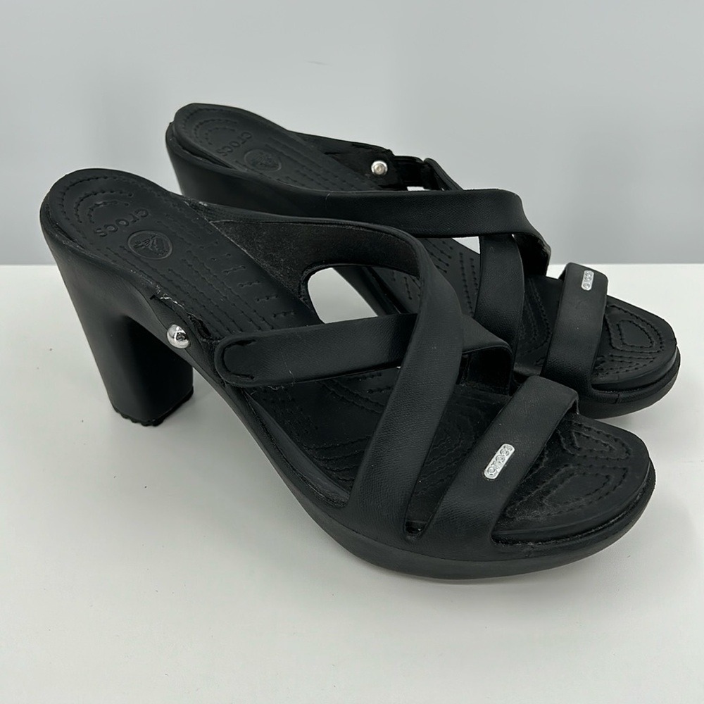 Crocs Womens Cyprus IV Heel Sandals Size 9 Black #14558 Comfort