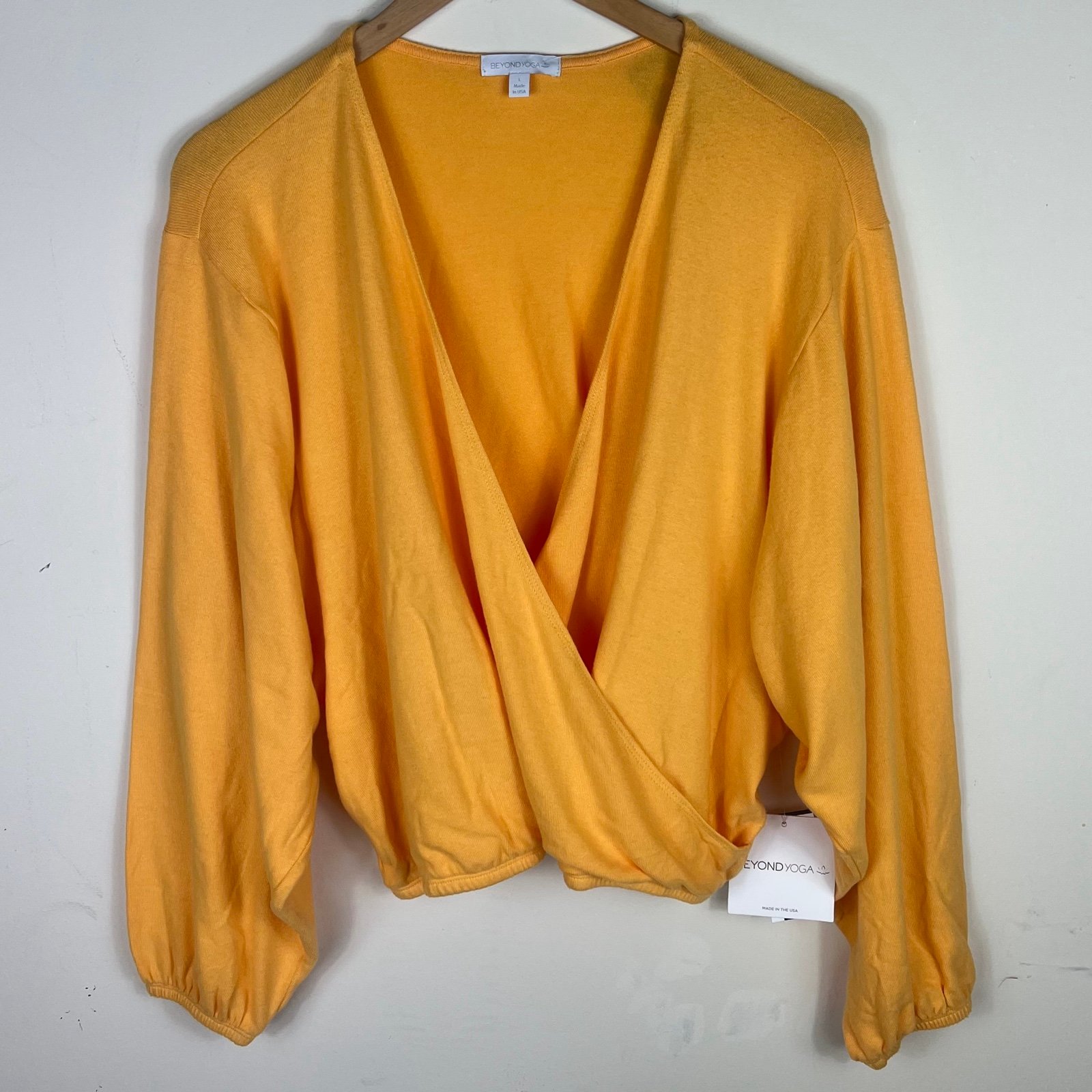 NEW Size Large Beyond Yoga All Wrapped Up Pullover Surplice Sweater Light Mango