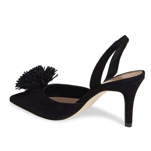 FSJ Women Sexy Closed Pointy Toe Fringe Slingback Sandals Mid High Stiletto Heel