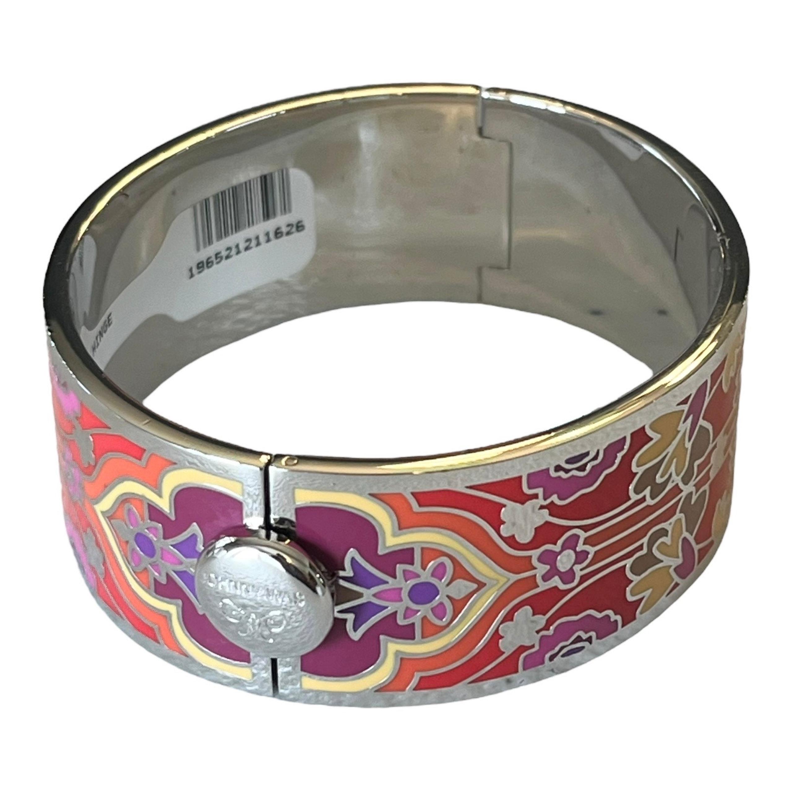 NEW Johnny Was Red Saba HINGED BRACELET Bangle Silver M/L Boho Chic Floral NWT