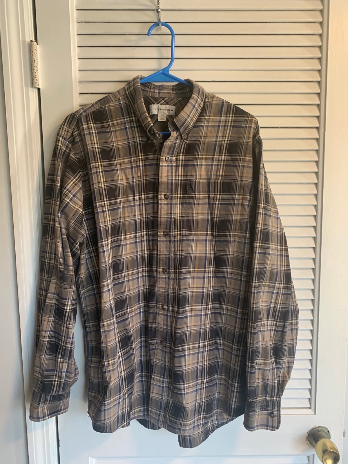 Cutter & Buck men’s brown plaid button down shirt size Large