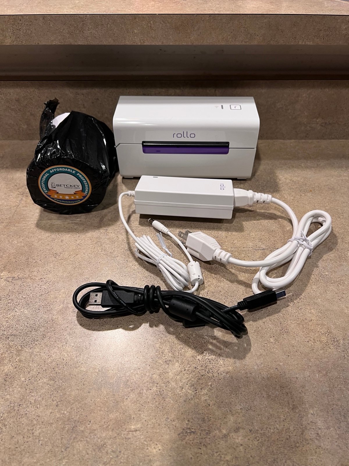Rollo Model X1040 Wireless Thermal Label Printer Cables & 3x4 Labels - Tested