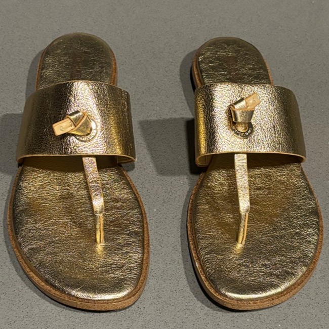 New Michael Kors MK Cindy Gold Leather Sandals Slide Size 9.5
