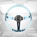 NEW JDM TRD Universal 6-Hole 350mm Deep Dish Teal Crystal Bubble Steering Wheel