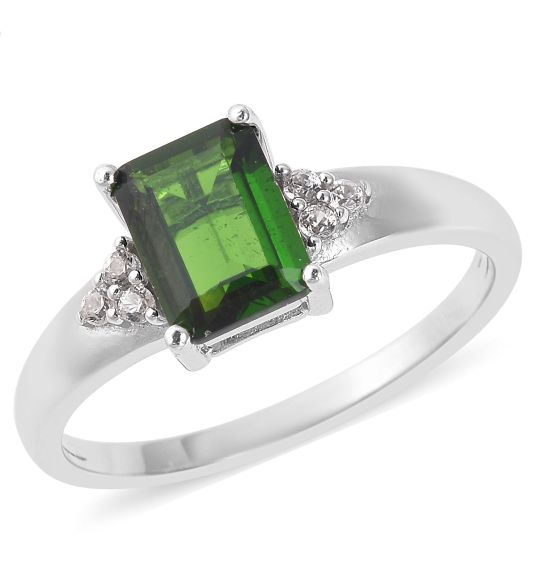 Russian Diopside Emerald cut Sterling Si