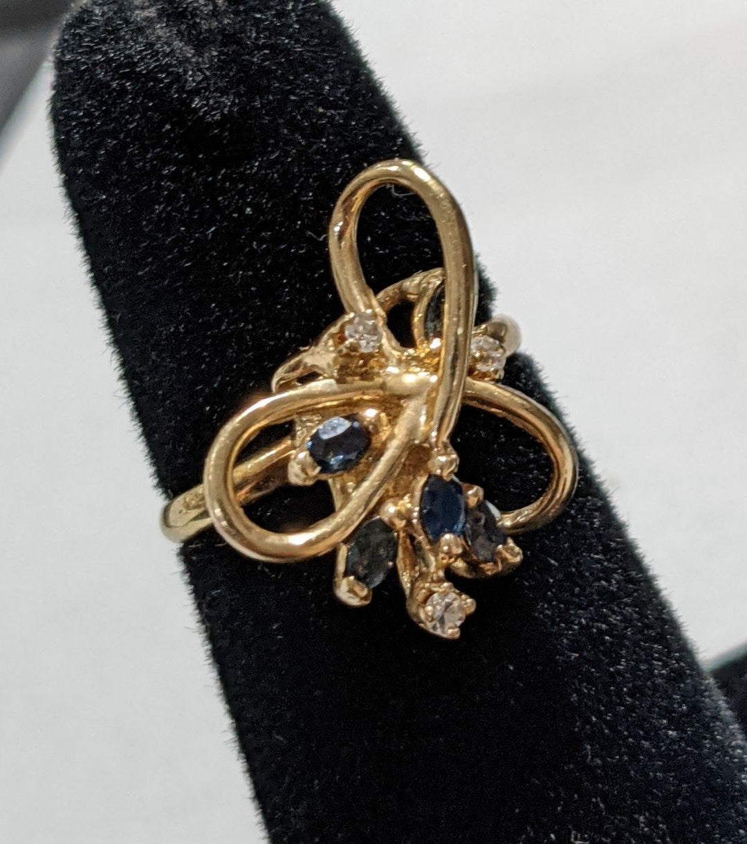 Vintage 585 14k Yellow Gold Blue Spinel And Diamond Ring