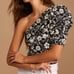 Free People Black Floral Print Somethin Bout You One Shoulder Bodysuit Sz XS NWT