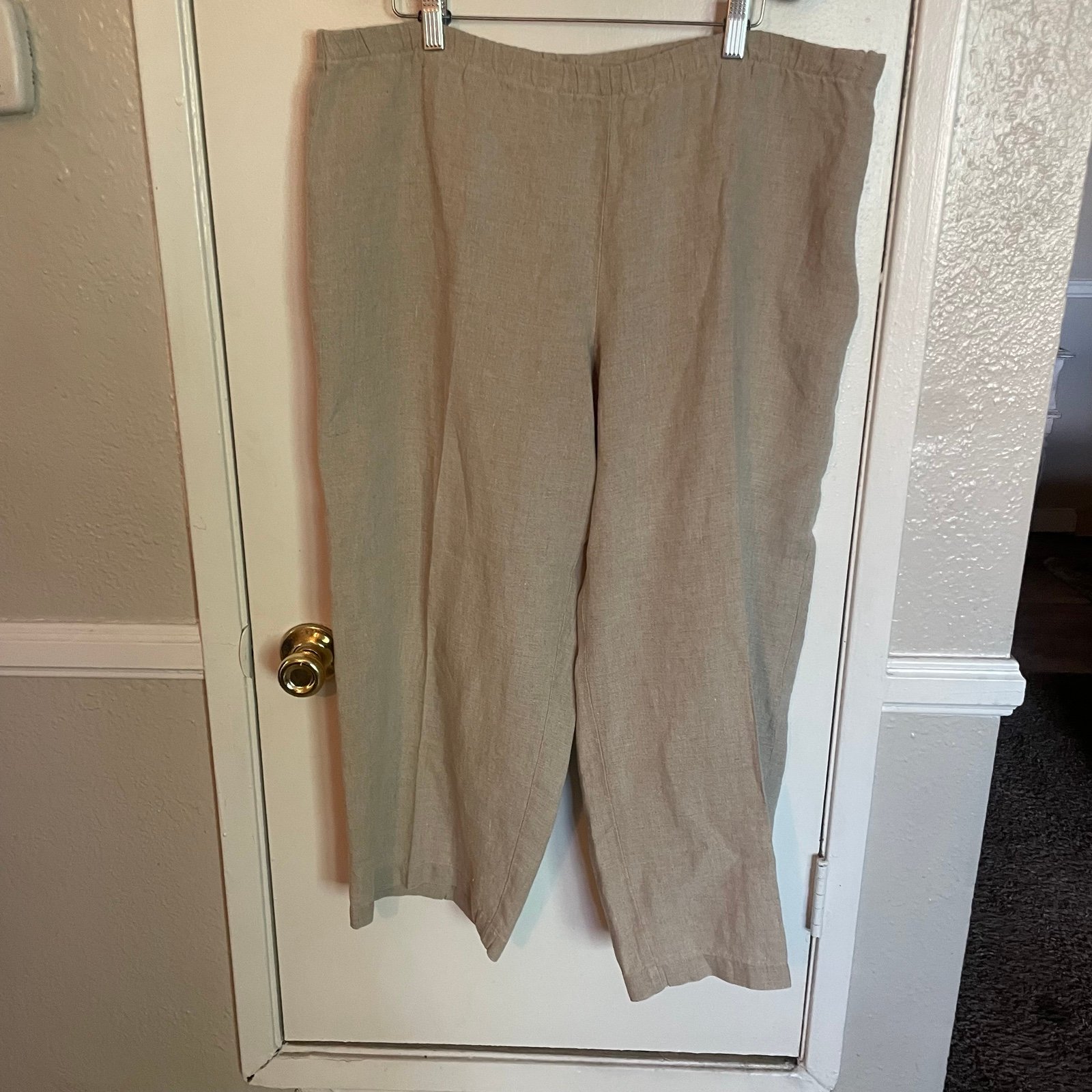 Eileen Fisher beige 100% Irish Linen cropped wide leg pants size XL