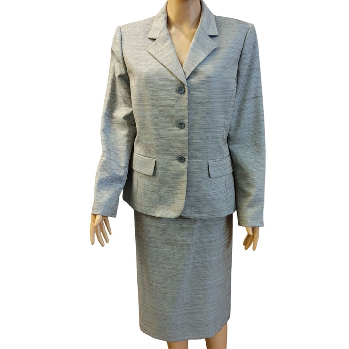 Le Suit Women's Light Gray Skirt Suit Set Small (P)