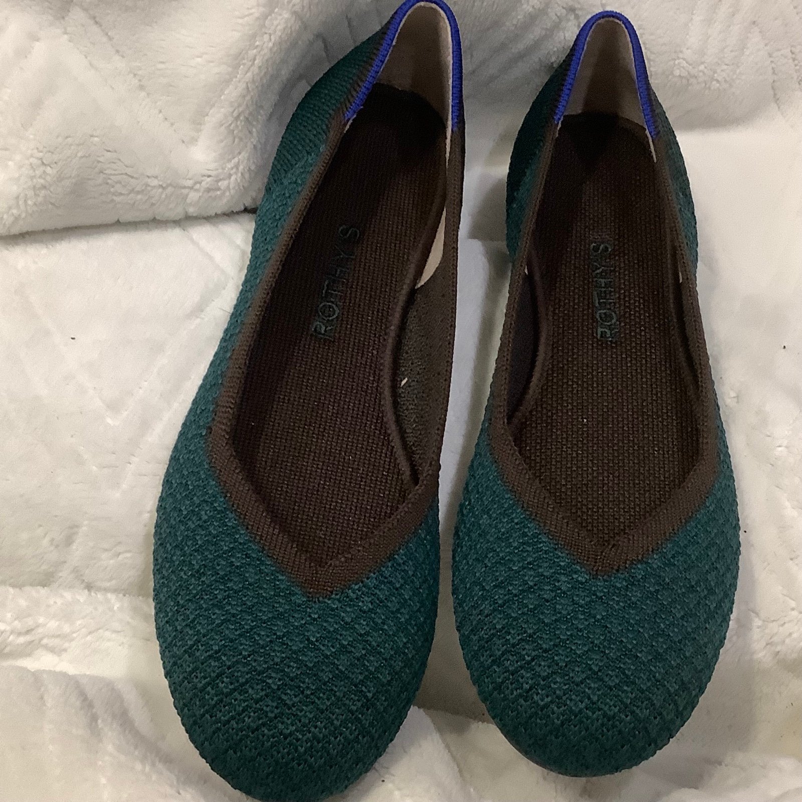 Rothy's The Flat Pumps Teal Mesh Textile Flat Comfort Shoes Women’s US 8 EU 38.5