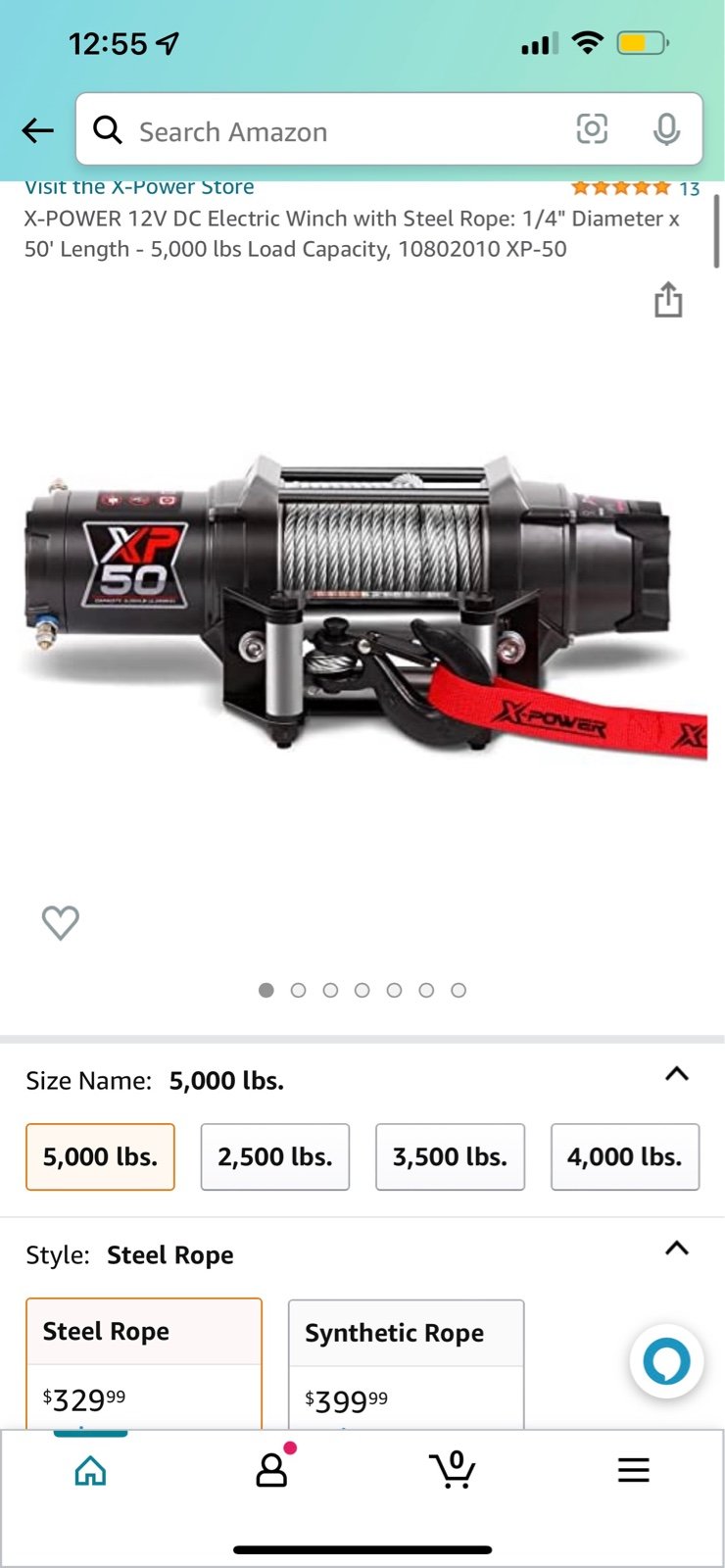 X-POWER 12V DC Electric Winch with Steel Rope: 1/4 Diameter x 50' Length - 5,00
