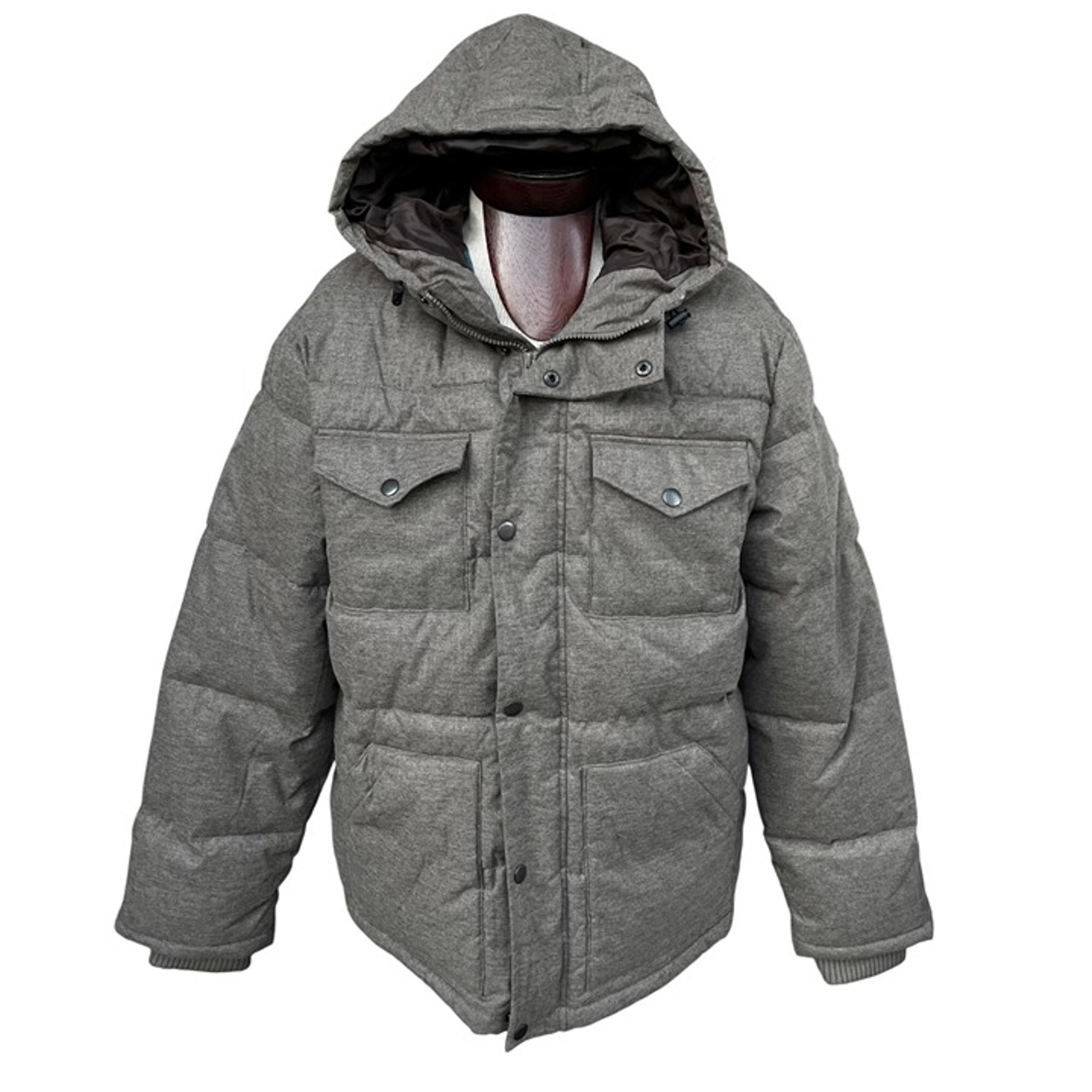 Old Navy Mens Heritage Puffer Jacket Gray Coat Hood Zip & Snap Closure Size XL