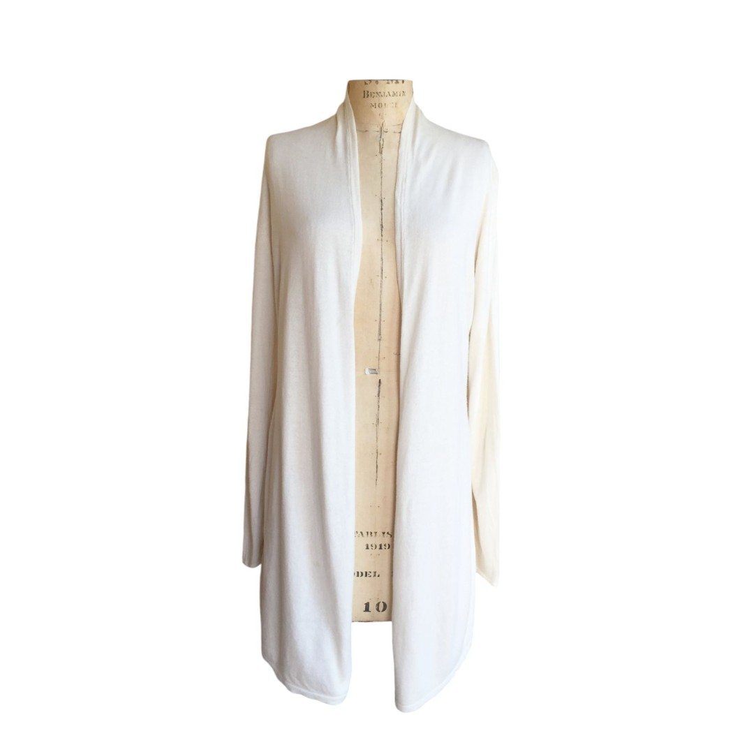 PERUVIAN CONNECTION Cream XL Pima Cotton Silk Blend Open Cardigan Sweater
