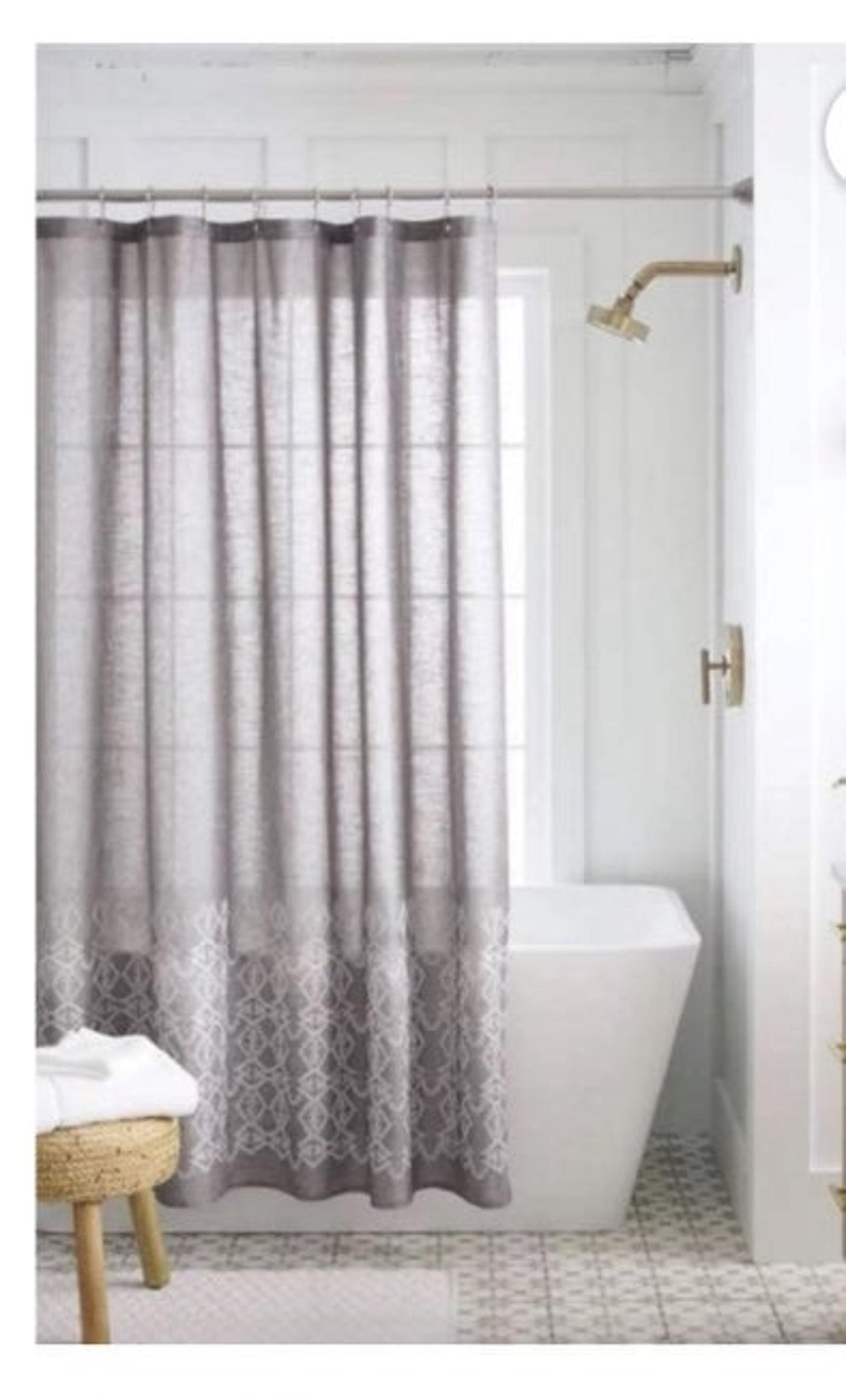 Threshold shower curtain - grey with embroidery