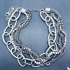 Chunky Chain Multi Layer Silver Necklace, Industrial, Heavy Metal, Steampunk NWT