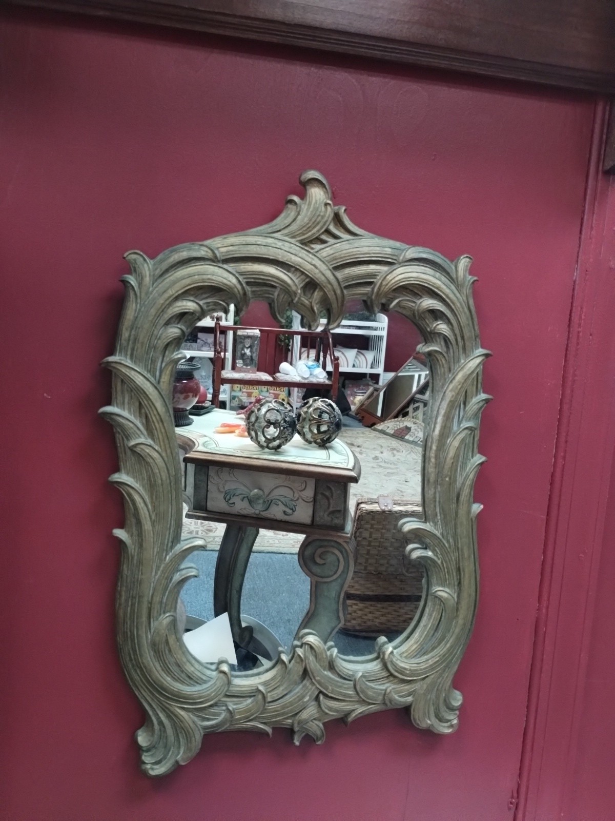Vintage Art Nouveau wall hang mirror solid wood carved Wood Backing Heavy