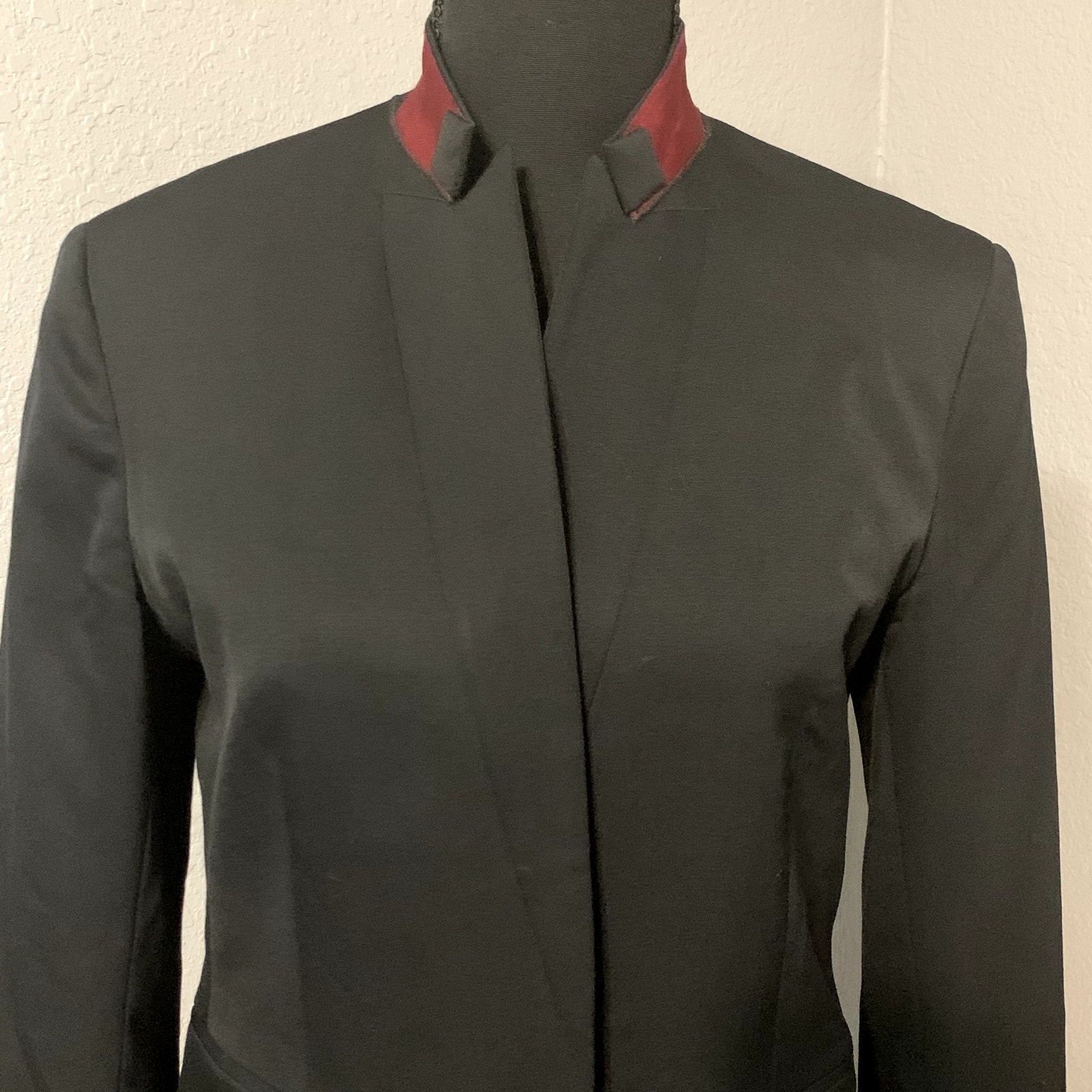 Rag & Bone Women's Archer Red Inverted Standing Collar Black Wool Blazer Size 4