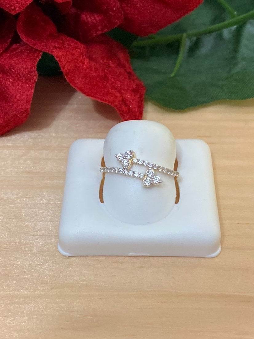 14K Real Gold CZ Bypass Ring
