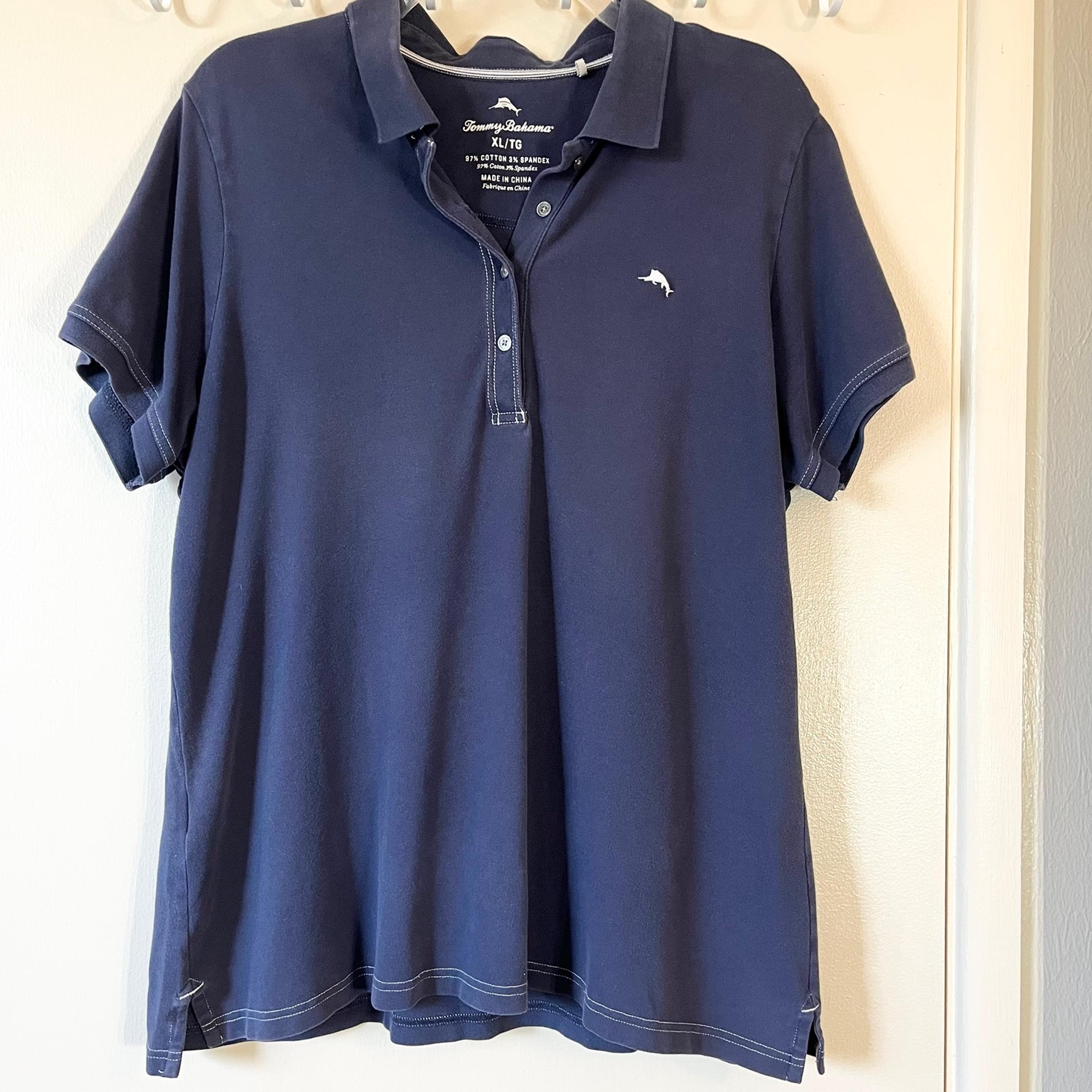 Tommy Bahama womens polo shirt XL  blue gray white embroidered logo short sleeve