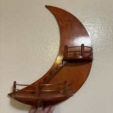 Large Vintage Wooden Crescent Moon Stairway Wall Knick Knack Shelf